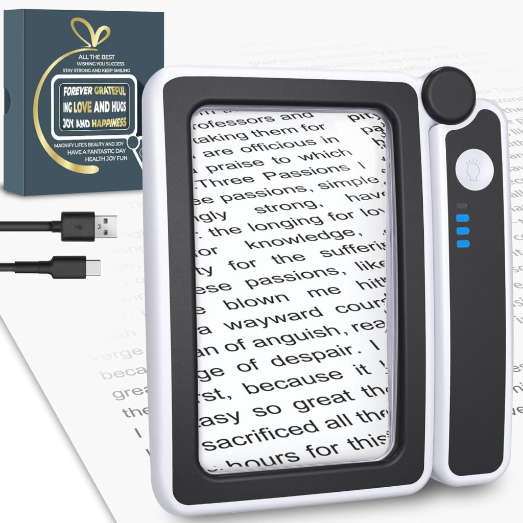 Magnifying Glass with Light Reading Gifts - Christmas Stocking Stuffers for Men Gifts Handheld LED Page Magnifier Rechargeable Vision Aid Gift for Dad Mom Seniors Grandma Grandpa Elderly Book Lovers