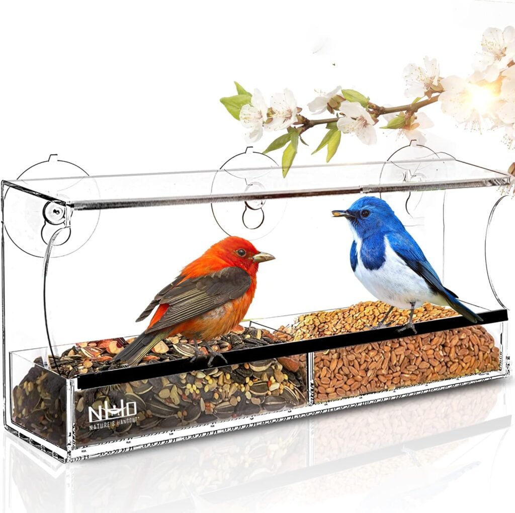 Window Bird Feeder with Strong Suction Cups, Clear Window Bird Feeders for Outside - Transparent Bird House, Balcony Glass Mount, Acrylic Cat, Kids  Elderly Viewing Clear Bird Feeder for Window Perch